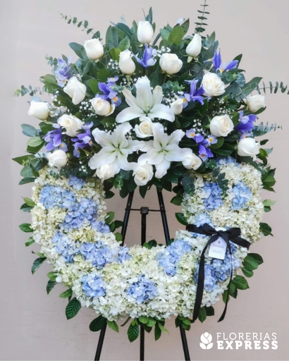 Corona grande c/moña tonos celestes